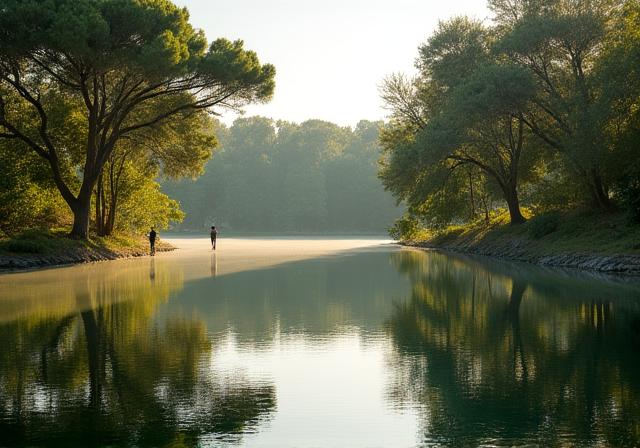 Parchi naturali di Roma con vista su laghetto e birdwatcher